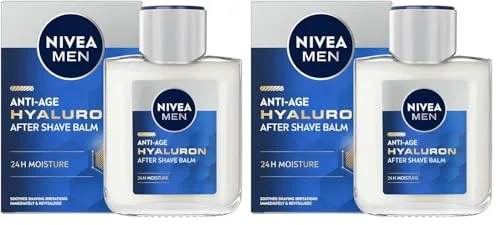 NIVEA MEN Hyaluron Bálsamo After Shave Antiedad con Ácido Hialurónico (1 x 100 ml), bálsamo hidratante para calmar la piel tras el afeitado, bálsamo facial refrescante (Paquete de 2)