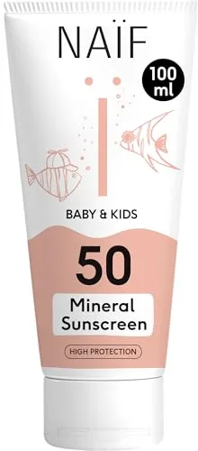 Naïf Protector Solar Mineral para Bebés y Niños – FPS 50, fragancia suave, crema sin octocrileno, protección UVA/UVB, resistente al agua, dermatológicamente probado, sin microplásticos – 100 ml
