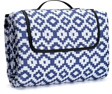 Oak & Tea Manta de Picnic Esterilla Playa Impermeable con 4 Hebillas de Esquina Manta Camping para Playa y Camping 150 x 200 cm Color Azul y Blanco