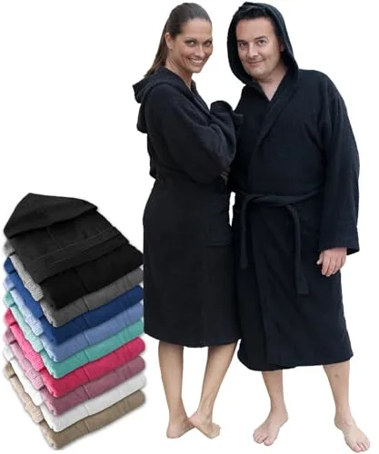 LEBENGOOD Albornoz Hombre con Capucha 100% Algodón OEKO-TEX, Toalla Rizo Americano 450 gsm,Albornoces Juveniles, Ducha, Piscina, Bata Baño, Unisex,Mujer, Tallas S M L XL XXL 3XL (Hom.Cap. Negro L)
