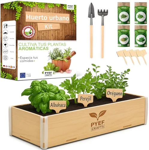 PYEF CRAFTS Huerto Urbano Hierbas Aromaticas Semillas Oregano, Albahaca, Perejil y Cilantro - Kit Plantas Aromaticas Interior - Kit Semillas Plantas Culinarias Huerto en casa