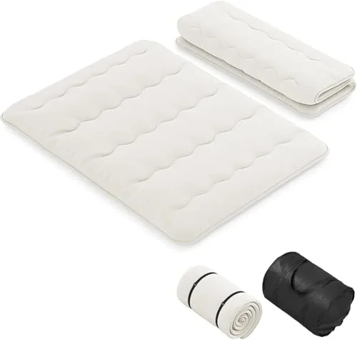 GIANTEX Colchón de Suelo Futón Japonés, Alfombrilla de Tatami Plegable y Portátil, Colchón Plegable con Bolsa de Transporte y Funda Extraíble (Beige, 140 x 200 cm)