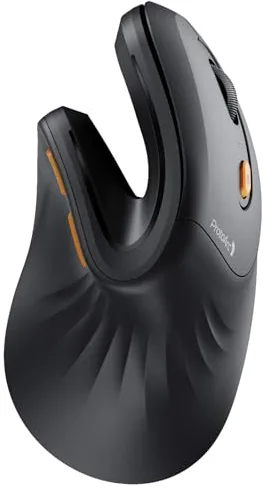 ProtoArc Ratón Ergonómico, EM11 NL Inalámbrico Mini Vertical Ratón óptico Recargable con 3 Puertos de Dispositivo (2*Bluetooth y USB), 3 dpi Ajustables para Ordenador, iPad, Mac, Windows - Negro
