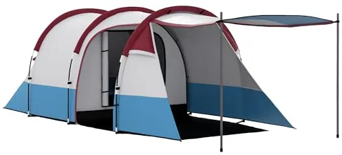 Outsunny Tienda de Campaña Familiar para 3 Personas Tienda de Camping Plegable con 2 Habitaciones y Bolsa de Transporte Impermeable para Senderismo 420x200x150 cm Multicolor