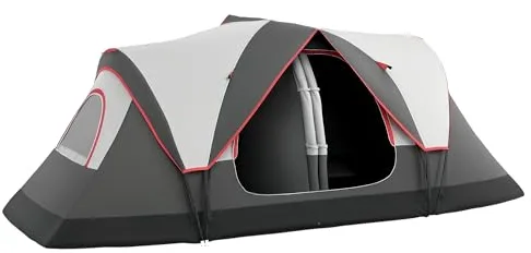 Outsunny Tienda de Campaña Familiar para 6-8 Personas Tienda de Camping Plegable con 2 Habitaciones y Bolsa de Transporte Impermeable para Senderismo 450x215x180 cm Gris