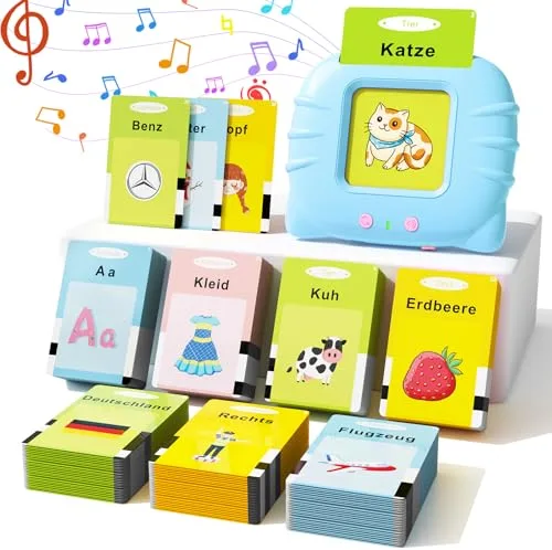 GUYUCOM Juguetes para niños a partir de 2 años, tarjetas de aprendizaje parlantes en alemán, 194 hojas, tarjetas de aprendizaje de 388 palabras para aprender alemán, juguete para niñas y niños 2 3 4 5