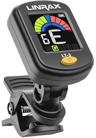 Linrax LT-3 Afinador de Guitarra Recargable, Sintonizador Clip con Pantalla LCD a Color, Afinador Cromático para Guitarra Bajo Ukelele Violín Banjo Mandolina, Afinador Digital, Accesorios de Guitarra