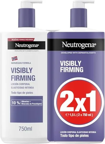 Neutrogena Fórmula Noruega Loción Corporal Visiblemente Reafirmante (2x750 ml), crema reafirmante corporal para todo tipo de piel, crema hidratante con Glicerina y Minerales de Procolágeno
