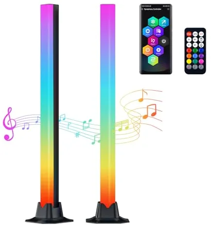 G-STORY Barra de luz LED RGB inteligente mejorada de 42 cm, luz de ritmo de sincronización de música activada por voz con aplicación y control remoto, para juegos, PC, TV, fiesta (paquete de 2)
