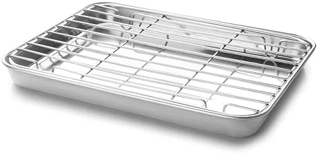 Lacor - 15566 - Bandeja con Rejilla Essential, Acero Inoxidable, Alta Conductividad Térmica, Apta para Horno, Apta para Congelador, 26.5x20.5x2.5 cm