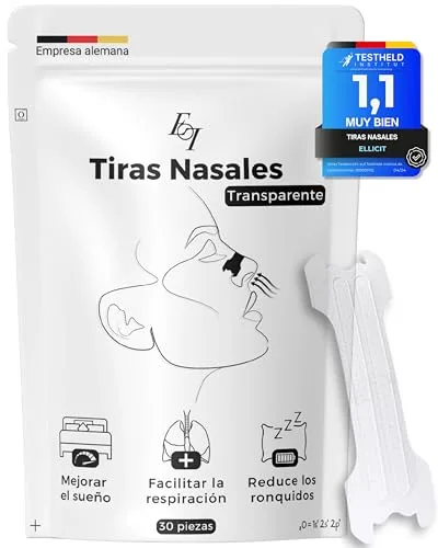Ellicit Tiras Nasales Transparentes, paquete de 30 tiras nasales premium, contra los ronquidos, soporte extra para deportes y mejor calidad del sueño, mejor respiración con la nariz tapada