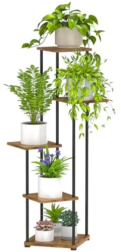 Soporte para plantas de interior, 5 niveles de alto, estante para interior y exterior, estante de exhibición de esquina, estantes de metal para múltiples plantas