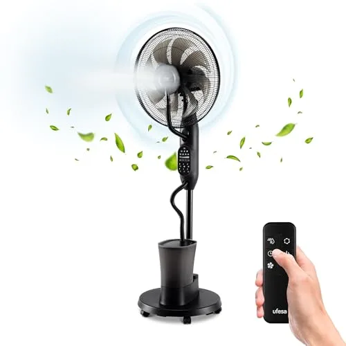 Ufesa Mist Fan VNDC Ventilador Nebulizador, Ultra Silencioso, Mando a Distancia, 3 Modos, Temporizador, 9 Velocidades, 40cm Diámtetro, 8 Aspas, 60W