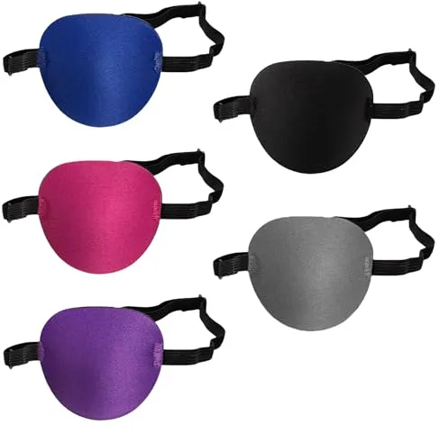 SYEYCW 5 Piezas Ajustable Parche Ojo, Máscara de un Solo Ojo, Parche Ojo Estrabismo, para Ambliopía, Estrabismo, Corregido, Máscara de un Solo Ojo, Pirata Ajustable para Adultos, 5 Colores