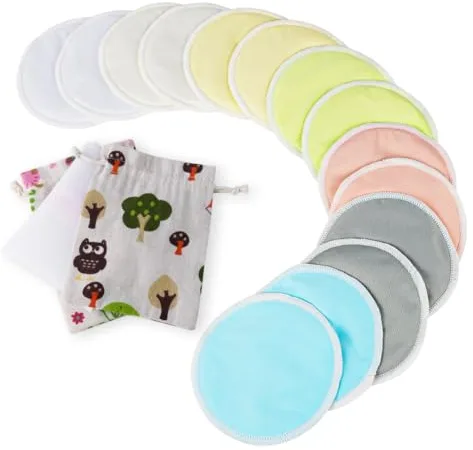Aolso Almohadillas de lactancia de bambú orgánico, 14 almohadillas lavables bolsa de lavado, almohadillas para pezones de lactancia materna para maternidad, almohadillas reutilizables para lactancia