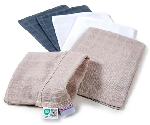 MAKIAN Pack de 6 Ud. Manopla Baño Bebe Recien Nacido, Muselinas Bebe Algodon 100%, Guante Lavado Bebe Homologado por Oeko-Tex, 15x20 cm - Gris/Greige/Blanco