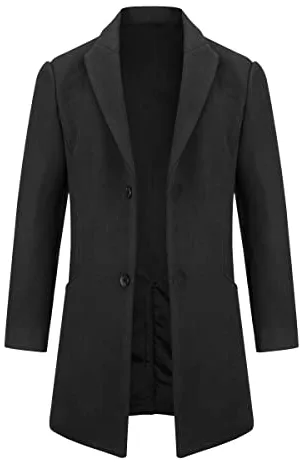 Allthemen Abrigos Hombre Chaqueta de Lana Invierno Larga Trench Coat Hombre Caliente Slim Dos Botones Abrigo Parka A Prueba Viento Negro M