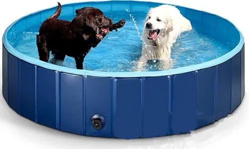 Piscina Plegable para Perros Gatos Bañera Portátil para Mascotas Plegable PVC Antideslizante y Resistente (80 * 20CM-Azul Oscuro)