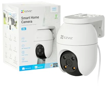EZVIZ Cámara Vigilancia WiFi Exterior 360°,1080P Cámara IP de Seguridad,Visión Nocturna a Color,Detección IA de Personas,Seguimiento Zoom Auto,Audio Bidireccional,Sirena, Alexa/Google,C8c 2MP
