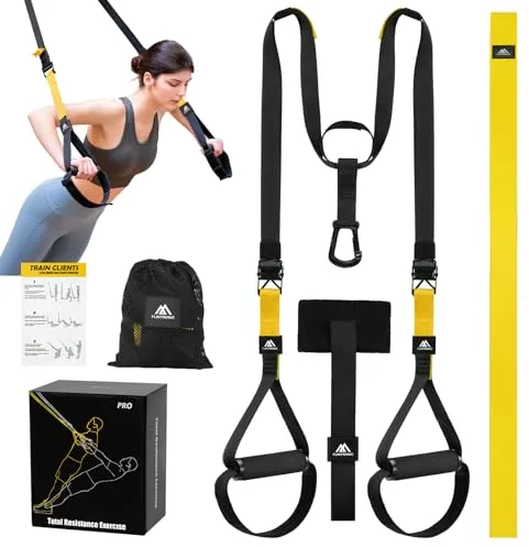 flintronic Juego de Entrenamiento en Suspensión, Correas de Entrenamiento en Suspensión con Asas y Guía de Entrenamiento, para Entrenamiento de Fuerza y Entrenamiento en Casa (Amarillo)