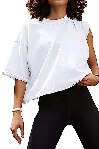 AirMood Camiseta Corta de Entrenamiento de Gran tamaño, Informal, de Gran tamaño, Blanco, M