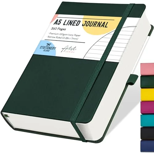 Stationery Island Cuaderno Rayado A5, Cuaderno Grueso de 360 Páginas, Diario de Rayas con Tapa Dura de 100 gsm para Escribir, Trabajar, Estudiar, Agenda