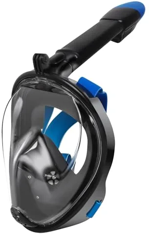 Jsdoin Máscara de Snorkel,180°Panorámica Máscara de Buceo de Cara Completa Infantil, Anti-vaho Anti-Fuga,Diseño Antiniebla y Plegable para Adultos y Niños (Negro Azul, L/XL)
