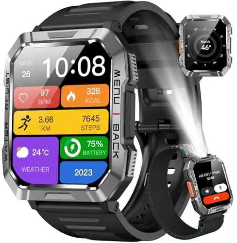 Blackview Reloj Inteligente Hombre - Llamadas Bluetooth, 2.01” Smartwatch Hombre con Linterna, Brújula, Pulsómetro, Monitor de Sueño, Podómetro, Notificación, Pulsera Actividad 100+ Modos Deportivos