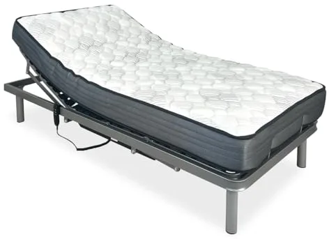 amuéblate online - Pack Cama Eléctrica Articulada Reforzada Ergotop de 5 Planos con Colchón Viscoelástico Dorsaltec, 105 x 190 cm