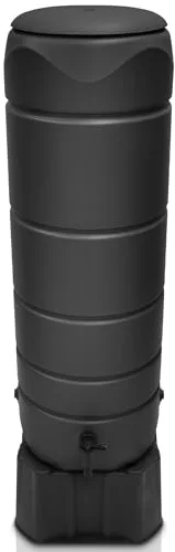 YourCasa Barril de lluvia CircleTower, 110 l, con pie, tapa y grifo, barril de lluvia de plástico, resistente a las heladas, depósito de agua de lluvia, depósito de agua de lluvia, para jardín