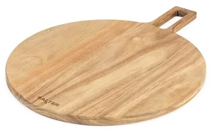 Salter BW13692EU7 Toronto Tabla de pizza - pala de madera para pizza, tabla de embutidos, madera de acacia con certificación FSC®, paleta redonda para pizza con asa para servir, aro colgante
