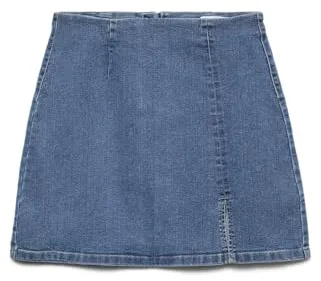 Vero Moda Falda Vaquera con Cremallera y Corte Recto para Mujer, Medio De Mezclilla Azul, S