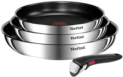 Tefal Ingenio Emotion - Juego de 3 Sartenes 22/24/28 cm + Mango extraíble, Apto inducción, antiadherentes, revestimiento titanio, Thermo-signal, apto lavavajillas y horno