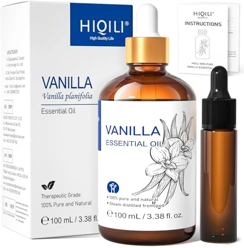 HIQILI 100ML Aceite Esencial de Vainilla, Fragancia Fuerte para Loción Corporal, Fabricación de Velas, Jabón, Aromaterapia