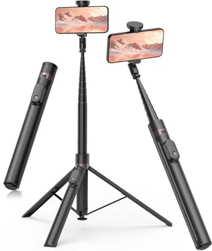 TONEOF Automática Palo Selfie Trípode, 168cm Monopie Tripode para Movil con Control Remoto Magnético Recargable,Soporte Movil Giratorio de 2 Eje de 360°,Trípode Estable para iPhone/Android-Negro