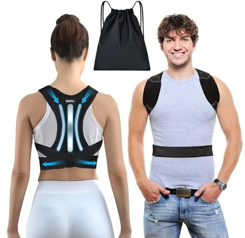 BIORYC ® Corrector Postura Espalda Ajustable + Bolsa de Transporte. Corrector Espalda Mujer y Hombre con Cinta Correctora para Espalda Recta. Regalo Día del Padre. Corset mujer (L)