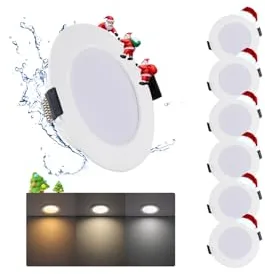 Grebeam 7W LED Techo Empotrable 230V, Downlight Foco Interior para Baño, 3000K/4000K/6000K, Agujero de corte: φ95-110mm Ojos de Buey LED para Techo para Baño Cocina Salón, 6er