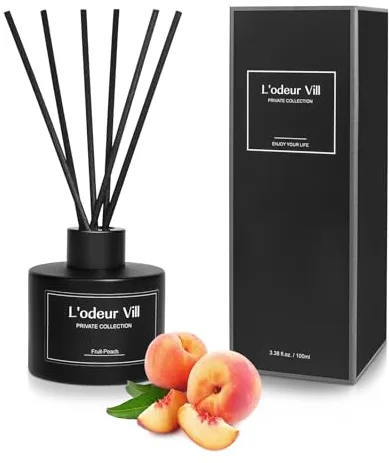 L 'odeur Vill Difusor, Traje difusor de cañas de Melocotón de 3,4 onzas(100ml), difusor aromático Negro Mate, Adecuado para perfumes domésticos de Larga duración en baños y dormitorios.