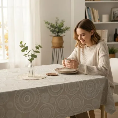 ECOMMERC3 | Mantel Antimanchas para Mesa Rectangular Tamaño 100x140 cm - Mantel Antimanchas Tacto Extrasuave e Impermeable Color Beige