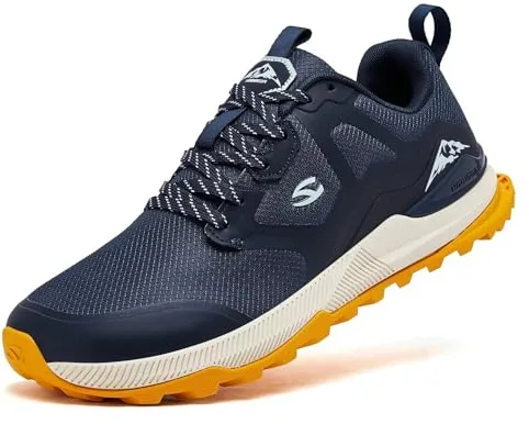 HOBIBEAR Zapatillas de trail running para hombre | Senderismo | Caminata | Zapatillas antideslizantes de dedo ancho, azul, 43 EU