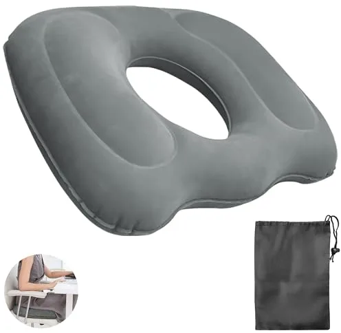 GILTEN products® Cojín Ortopédico Inflable de PVC Flocado + Bolsa de Almacenamiento | Cojín Hemorroides para Hogar, Oficina, Sofá, Silla de Ruedas, Asiento Coche, etc.