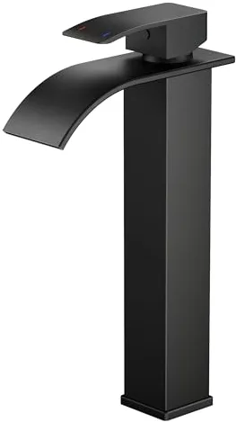 Grifo de Baño FORIOUS, Grifo Negro de Cascada para Lavabo, Grifo Mezclador de Una Sola Manija para Lavabo con Altura de Pico de 220 MM, Ahorro de Agua, Ahorro de Energía
