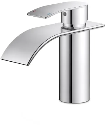 FORIOUS Grifo de baño, mezclador de lavabo tipo cascada de acero inoxidable con altura de salida de 80 mm, monomando para agua fría y caliente en el baño, ahorro de agua, ahorro de energía