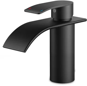 FORIOUS Grifo de Baño Negro, Mezclador de Lavabo en Cascada de Acero Inoxidable, Mezclador Monomando para Agua Caliente y Fría en el Baño, Ahorrador de Agua y Energía.
