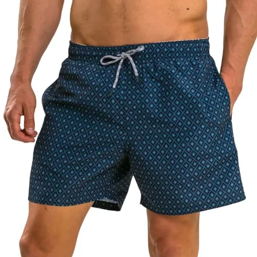 RIPT Essentials Bañador para Hombre Shorts de Baño con Protección Solar UV 50 de Secado Rápido, Estampado de Diamantes Azul, L