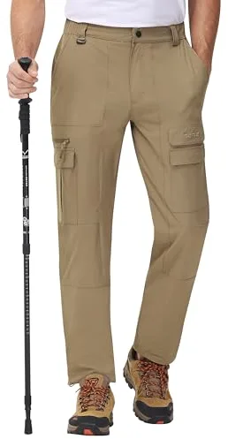 MoFiz Pantalones de Trekking Hombre Senderismo Cargo Pantalones Trabajo de Secado Rápido al Aire Libre con 7 Bolsillos Caqui EU XXL (US XL)