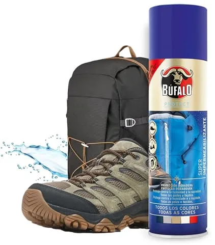 Búfalo - Spray Impermeabilizante Calzado 250ml - Spray Protector Zapatillas Transparente- 100% Repelente al Agua y a la Suciedad | Para Zapatos de Tela, Cuero y Textiles | Protector de Ante y Nobuk