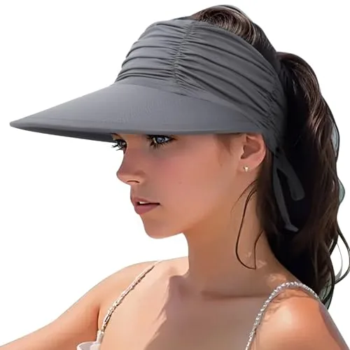 DRESHOW Mujer Sol Sombrero Al aire Libre UV Protección Sombrero Plegable Ala Ancha Pesca Ponytail Playa Bucket Sombreros