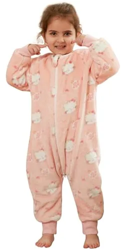 Saco Dormir Bebé con Pies Pijama Saco Bebé, Invierno Franela Pelele Ropa para Dormir con Manga Larga, Pijama Manta Bebé Niñas Niños con Cremalleras Dibujos Animados Buzo Bebé Gatos 120(4-5 Años)