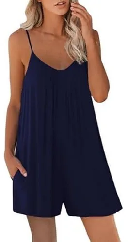 Haibang Mono Mujer Verano Corto Sin Mangas Elegante Peto Mujer Verano Espaguetis Sueltos Jumpsuit Casual Monos de Mujer Cortos Una Pieza Mono Pantalon con Bolsillos Informal Playa Playsuit